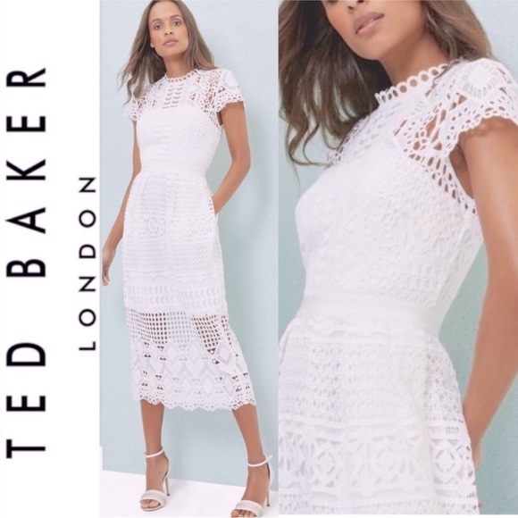 Ted Baker London Emelia Lace Eyelet Tulip Dress Women’s Size 2 in White - EUC! - Picture 1 of 16